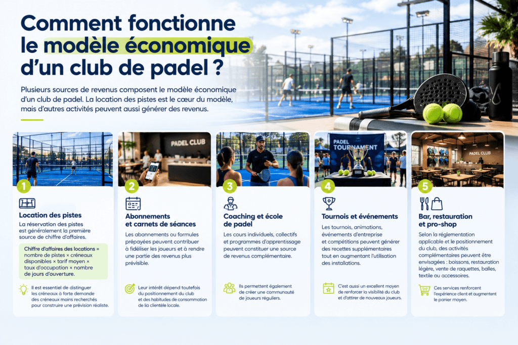 Ouvrir un Club de Padel en 2026 : Rentabilité, Budget et Business Plan 4 Comment fonctionne le modèle économique d’un club de padel ? conceptionprojet.com