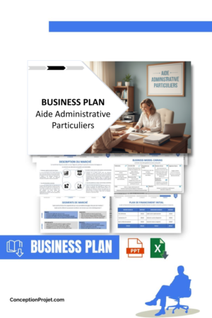 Pack Business Plan pour Aide Administrative Particuliers - Modèle de business plan professionnel pour Aide Administrative Particuliers, spécialement conçu pour les entrepreneurs, incluant un prévisionnel financier 100% automatisé, une stratégie marketing intégrée, ainsi qu’une analyse complète (SWOT, Business Model Canvas, étude de marché et analyse des risques). Ce document au design moderne et entièrement personnalisable sous Word est structuré pour répondre aux exigences des banques et des investisseurs, tout en permettant un gain de temps considérable grâce à son contenu pré-rédigé.