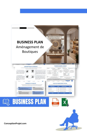 Pack Business Plan pour Aménagement de Boutiques - Modèle de business plan professionnel pour Aménagement de Boutiques, spécialement conçu pour les entrepreneurs, incluant un prévisionnel financier 100% automatisé, une stratégie marketing intégrée, ainsi qu’une analyse complète (SWOT, Business Model Canvas, étude de marché et analyse des risques). Ce document au design moderne et entièrement personnalisable sous Word est structuré pour répondre aux exigences des banques et des investisseurs, tout en permettant un gain de temps considérable grâce à son contenu pré-rédigé.