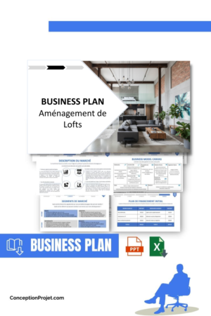 Pack Business Plan pour Aménagement de Lofts - Modèle de business plan professionnel pour Aménagement de Lofts, spécialement conçu pour les entrepreneurs, incluant un prévisionnel financier 100% automatisé, une stratégie marketing intégrée, ainsi qu’une analyse complète (SWOT, Business Model Canvas, étude de marché et analyse des risques). Ce document au design moderne et entièrement personnalisable sous Word est structuré pour répondre aux exigences des banques et des investisseurs, tout en permettant un gain de temps considérable grâce à son contenu pré-rédigé.