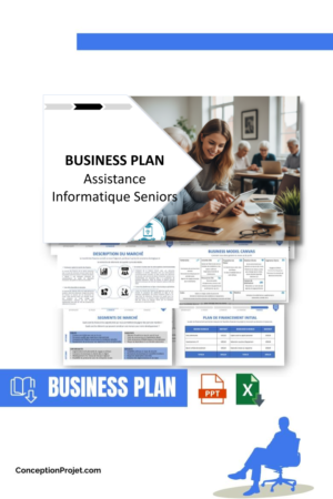 Pack Business Plan pour Assistance Informatique Seniors - Modèle de business plan professionnel pour Assistance Informatique Seniors, spécialement conçu pour les entrepreneurs, incluant un prévisionnel financier 100% automatisé, une stratégie marketing intégrée, ainsi qu’une analyse complète (SWOT, Business Model Canvas, étude de marché et analyse des risques). Ce document au design moderne et entièrement personnalisable sous Word est structuré pour répondre aux exigences des banques et des investisseurs, tout en permettant un gain de temps considérable grâce à son contenu pré-rédigé.