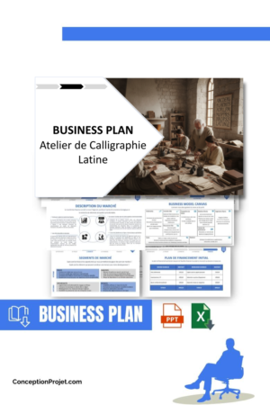 Pack Business Plan pour Atelier de Calligraphie Latine - Modèle de business plan professionnel pour Atelier de Calligraphie Latine, spécialement conçu pour les entrepreneurs, incluant un prévisionnel financier 100% automatisé, une stratégie marketing intégrée, ainsi qu’une analyse complète (SWOT, Business Model Canvas, étude de marché et analyse des risques). Ce document au design moderne et entièrement personnalisable sous Word est structuré pour répondre aux exigences des banques et des investisseurs, tout en permettant un gain de temps considérable grâce à son contenu pré-rédigé.
