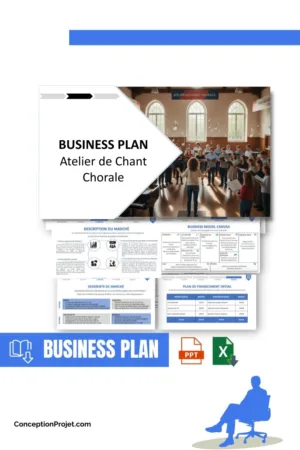 Pack Business Plan pour Atelier de Chant Chorale - Modèle de business plan professionnel pour Atelier de Chant Chorale, spécialement conçu pour les entrepreneurs, incluant un prévisionnel financier 100% automatisé, une stratégie marketing intégrée, ainsi qu’une analyse complète (SWOT, Business Model Canvas, étude de marché et analyse des risques). Ce document au design moderne et entièrement personnalisable sous Word est structuré pour répondre aux exigences des banques et des investisseurs, tout en permettant un gain de temps considérable grâce à son contenu pré-rédigé.