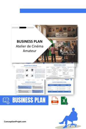 Pack Business Plan pour Atelier de Cinéma Amateur - Modèle de business plan professionnel pour Atelier de Cinéma Amateur, spécialement conçu pour les entrepreneurs, incluant un prévisionnel financier 100% automatisé, une stratégie marketing intégrée, ainsi qu’une analyse complète (SWOT, Business Model Canvas, étude de marché et analyse des risques). Ce document au design moderne et entièrement personnalisable sous Word est structuré pour répondre aux exigences des banques et des investisseurs, tout en permettant un gain de temps considérable grâce à son contenu pré-rédigé.