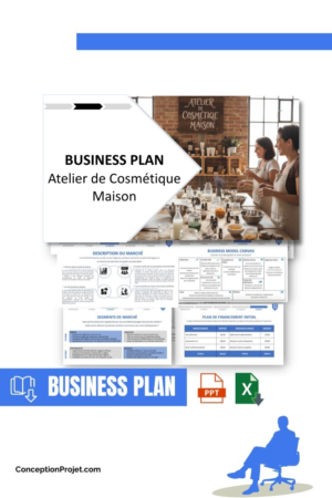 Pack Business Plan pour Atelier de Cosmétique Maison - Modèle de business plan professionnel pour Atelier de Cosmétique Maison, spécialement conçu pour les entrepreneurs, incluant un prévisionnel financier 100% automatisé, une stratégie marketing intégrée, ainsi qu’une analyse complète (SWOT, Business Model Canvas, étude de marché et analyse des risques). Ce document au design moderne et entièrement personnalisable sous Word est structuré pour répondre aux exigences des banques et des investisseurs, tout en permettant un gain de temps considérable grâce à son contenu pré-rédigé.