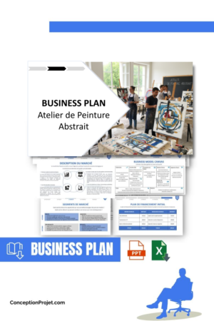 Accueil 10 Pack Business Plan pour Atelier de Peinture Abstrait - Modèle de business plan professionnel pour Atelier de Peinture Abstrait, spécialement conçu pour les entrepreneurs, incluant un prévisionnel financier 100% automatisé, une stratégie marketing intégrée, ainsi qu’une analyse complète (SWOT, Business Model Canvas, étude de marché et analyse des risques). Ce document au design moderne et entièrement personnalisable sous Word est structuré pour répondre aux exigences des banques et des investisseurs, tout en permettant un gain de temps considérable grâce à son contenu pré-rédigé.