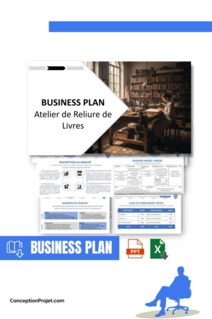Pack Business Plan pour Atelier de Reliure de Livres - Modèle de business plan professionnel pour Atelier de Reliure de Livres, spécialement conçu pour les entrepreneurs, incluant un prévisionnel financier 100% automatisé, une stratégie marketing intégrée, ainsi qu’une analyse complète (SWOT, Business Model Canvas, étude de marché et analyse des risques). Ce document au design moderne et entièrement personnalisable sous Word est structuré pour répondre aux exigences des banques et des investisseurs, tout en permettant un gain de temps considérable grâce à son contenu pré-rédigé.