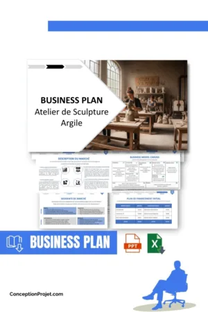Pack Business Plan pour Atelier de Sculpture Argile - Modèle de business plan professionnel pour Atelier de Sculpture Argile, spécialement conçu pour les entrepreneurs, incluant un prévisionnel financier 100% automatisé, une stratégie marketing intégrée, ainsi qu’une analyse complète (SWOT, Business Model Canvas, étude de marché et analyse des risques). Ce document au design moderne et entièrement personnalisable sous Word est structuré pour répondre aux exigences des banques et des investisseurs, tout en permettant un gain de temps considérable grâce à son contenu pré-rédigé.