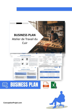 Pack Business Plan pour Atelier de Travail du Cuir - Modèle de business plan professionnel pour Atelier de Travail du Cuir, spécialement conçu pour les entrepreneurs, incluant un prévisionnel financier 100% automatisé, une stratégie marketing intégrée, ainsi qu’une analyse complète (SWOT, Business Model Canvas, étude de marché et analyse des risques). Ce document au design moderne et entièrement personnalisable sous Word est structuré pour répondre aux exigences des banques et des investisseurs, tout en permettant un gain de temps considérable grâce à son contenu pré-rédigé.