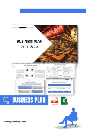 Pack Business Plan pour Bar à Gyoza - Modèle de business plan professionnel pour Bar à Gyoza, spécialement conçu pour les entrepreneurs, incluant un prévisionnel financier 100% automatisé, une stratégie marketing intégrée, ainsi qu’une analyse complète (SWOT, Business Model Canvas, étude de marché et analyse des risques). Ce document au design moderne et entièrement personnalisable sous Word est structuré pour répondre aux exigences des banques et des investisseurs, tout en permettant un gain de temps considérable grâce à son contenu pré-rédigé.