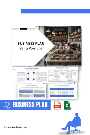 Pack Business Plan pour Bar à Porridge - Modèle de business plan professionnel pour Bar à Porridge, spécialement conçu pour les entrepreneurs, incluant un prévisionnel financier 100% automatisé, une stratégie marketing intégrée, ainsi qu’une analyse complète (SWOT, Business Model Canvas, étude de marché et analyse des risques). Ce document au design moderne et entièrement personnalisable sous Word est structuré pour répondre aux exigences des banques et des investisseurs, tout en permettant un gain de temps considérable grâce à son contenu pré-rédigé.