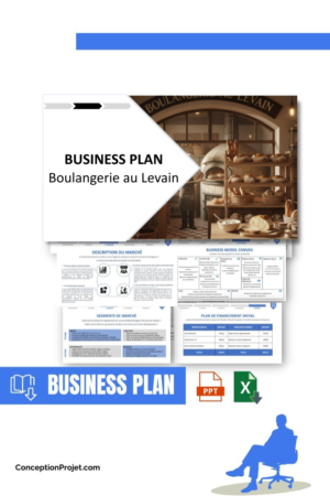Pack Business Plan pour Boulangerie au Levain - Modèle de business plan professionnel pour Boulangerie au Levain, spécialement conçu pour les entrepreneurs, incluant un prévisionnel financier 100% automatisé, une stratégie marketing intégrée, ainsi qu’une analyse complète (SWOT, Business Model Canvas, étude de marché et analyse des risques). Ce document au design moderne et entièrement personnalisable sous Word est structuré pour répondre aux exigences des banques et des investisseurs, tout en permettant un gain de temps considérable grâce à son contenu pré-rédigé.