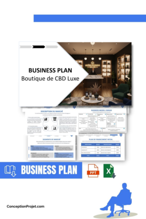 Pack Business Plan pour Boutique de CBD Luxe - Modèle de business plan professionnel pour Boutique de CBD Luxe, spécialement conçu pour les entrepreneurs, incluant un prévisionnel financier 100% automatisé, une stratégie marketing intégrée, ainsi qu’une analyse complète (SWOT, Business Model Canvas, étude de marché et analyse des risques). Ce document au design moderne et entièrement personnalisable sous Word est structuré pour répondre aux exigences des banques et des investisseurs, tout en permettant un gain de temps considérable grâce à son contenu pré-rédigé.
