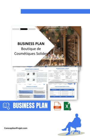 Pack Business Plan pour Boutique de Cosmétiques Solides - Modèle de business plan professionnel pour Boutique de Cosmétiques Solides, spécialement conçu pour les entrepreneurs, incluant un prévisionnel financier 100% automatisé, une stratégie marketing intégrée, ainsi qu’une analyse complète (SWOT, Business Model Canvas, étude de marché et analyse des risques). Ce document au design moderne et entièrement personnalisable sous Word est structuré pour répondre aux exigences des banques et des investisseurs, tout en permettant un gain de temps considérable grâce à son contenu pré-rédigé.