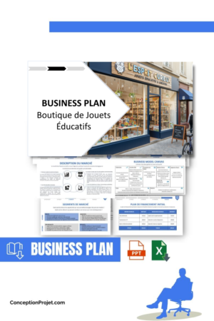 Pack Business Plan pour Boutique de Jouets Éducatifs - Modèle de business plan professionnel pour Boutique de Jouets Éducatifs, spécialement conçu pour les entrepreneurs, incluant un prévisionnel financier 100% automatisé, une stratégie marketing intégrée, ainsi qu’une analyse complète (SWOT, Business Model Canvas, étude de marché et analyse des risques). Ce document au design moderne et entièrement personnalisable sous Word est structuré pour répondre aux exigences des banques et des investisseurs, tout en permettant un gain de temps considérable grâce à son contenu pré-rédigé.