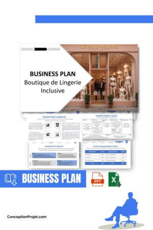 Pack Business Plan pour Boutique de Lingerie Inclusive - Modèle de business plan professionnel pour Boutique de Lingerie Inclusive, spécialement conçu pour les entrepreneurs, incluant un prévisionnel financier 100% automatisé, une stratégie marketing intégrée, ainsi qu’une analyse complète (SWOT, Business Model Canvas, étude de marché et analyse des risques). Ce document au design moderne et entièrement personnalisable sous Word est structuré pour répondre aux exigences des banques et des investisseurs, tout en permettant un gain de temps considérable grâce à son contenu pré-rédigé.