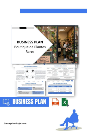Pack Business Plan pour Boutique de Plantes Rares - Modèle de business plan professionnel pour Boutique de Plantes Rares, spécialement conçu pour les entrepreneurs, incluant un prévisionnel financier 100% automatisé, une stratégie marketing intégrée, ainsi qu’une analyse complète (SWOT, Business Model Canvas, étude de marché et analyse des risques). Ce document au design moderne et entièrement personnalisable sous Word est structuré pour répondre aux exigences des banques et des investisseurs, tout en permettant un gain de temps considérable grâce à son contenu pré-rédigé.