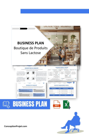 Pack Business Plan pour Boutique de Produits Sans Lactose - Modèle de business plan professionnel pour Boutique de Produits Sans Lactose, spécialement conçu pour les entrepreneurs, incluant un prévisionnel financier 100% automatisé, une stratégie marketing intégrée, ainsi qu’une analyse complète (SWOT, Business Model Canvas, étude de marché et analyse des risques). Ce document au design moderne et entièrement personnalisable sous Word est structuré pour répondre aux exigences des banques et des investisseurs, tout en permettant un gain de temps considérable grâce à son contenu pré-rédigé.