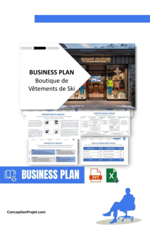 Pack Business Plan pour Boutique de Vêtements de Ski - Modèle de business plan professionnel pour Boutique de Vêtements de Ski, spécialement conçu pour les entrepreneurs, incluant un prévisionnel financier 100% automatisé, une stratégie marketing intégrée, ainsi qu’une analyse complète (SWOT, Business Model Canvas, étude de marché et analyse des risques). Ce document au design moderne et entièrement personnalisable sous Word est structuré pour répondre aux exigences des banques et des investisseurs, tout en permettant un gain de temps considérable grâce à son contenu pré-rédigé.