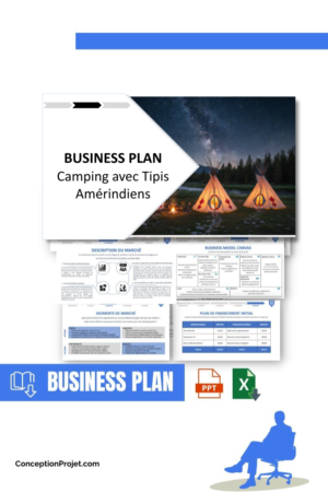 Pack Business Plan pour Camping avec Tipis Amérindiens - Modèle de business plan professionnel pour Camping avec Tipis Amérindiens, spécialement conçu pour les entrepreneurs, incluant un prévisionnel financier 100% automatisé, une stratégie marketing intégrée, ainsi qu’une analyse complète (SWOT, Business Model Canvas, étude de marché et analyse des risques). Ce document au design moderne et entièrement personnalisable sous Word est structuré pour répondre aux exigences des banques et des investisseurs, tout en permettant un gain de temps considérable grâce à son contenu pré-rédigé.