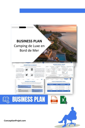 Pack Business Plan pour Camping de Luxe en Bord de Mer - Modèle de business plan professionnel pour Camping de Luxe en Bord de Mer, spécialement conçu pour les entrepreneurs, incluant un prévisionnel financier 100% automatisé, une stratégie marketing intégrée, ainsi qu’une analyse complète (SWOT, Business Model Canvas, étude de marché et analyse des risques). Ce document au design moderne et entièrement personnalisable sous Word est structuré pour répondre aux exigences des banques et des investisseurs, tout en permettant un gain de temps considérable grâce à son contenu pré-rédigé.