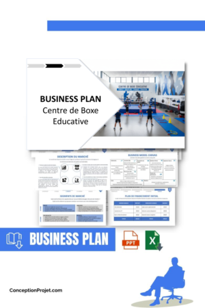 Accueil 2 Pack Business Plan pour Centre de Boxe Educative - Modèle de business plan professionnel pour Centre de Boxe Educative, spécialement conçu pour les entrepreneurs, incluant un prévisionnel financier 100% automatisé, une stratégie marketing intégrée, ainsi qu’une analyse complète (SWOT, Business Model Canvas, étude de marché et analyse des risques). Ce document au design moderne et entièrement personnalisable sous Word est structuré pour répondre aux exigences des banques et des investisseurs, tout en permettant un gain de temps considérable grâce à son contenu pré-rédigé.