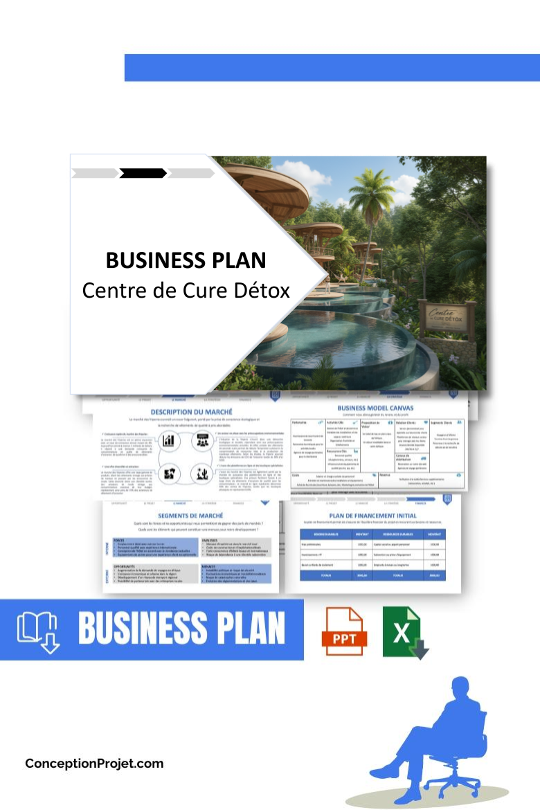 Pack Business Plan Centre de Cure DĂ©tox 2026 1 Pack Business Plan pour Centre de Cure DĂ©tox - ModĂšle de business plan professionnel pour Centre de Cure DĂ©tox, spĂ©cialement conçu pour les entrepreneurs, incluant un prĂ©visionnel financier 100% automatisĂ©, une stratĂ©gie marketing intĂ©grĂ©e, ainsi quâune analyse complĂšte (SWOT, Business Model Canvas, Ă©tude de marchĂ© et analyse des risques). Ce document au design moderne et entiĂšrement personnalisable sous Word est structurĂ© pour rĂ©pondre aux exigences des banques et des investisseurs, tout en permettant un gain de temps considĂ©rable grĂące Ă son contenu prĂ©-rĂ©digĂ©.