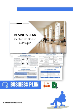 Accueil 3 Pack Business Plan pour Centre de Danse Classique - Modèle de business plan professionnel pour Centre de Danse Classique, spécialement conçu pour les entrepreneurs, incluant un prévisionnel financier 100% automatisé, une stratégie marketing intégrée, ainsi qu’une analyse complète (SWOT, Business Model Canvas, étude de marché et analyse des risques). Ce document au design moderne et entièrement personnalisable sous Word est structuré pour répondre aux exigences des banques et des investisseurs, tout en permettant un gain de temps considérable grâce à son contenu pré-rédigé.