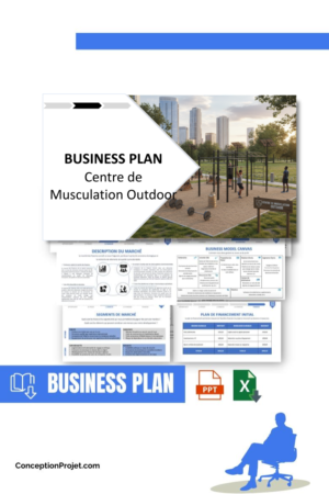 Accueil 9 Pack Business Plan pour Centre de Musculation Outdoor - Modèle de business plan professionnel pour Centre de Musculation Outdoor, spécialement conçu pour les entrepreneurs, incluant un prévisionnel financier 100% automatisé, une stratégie marketing intégrée, ainsi qu’une analyse complète (SWOT, Business Model Canvas, étude de marché et analyse des risques). Ce document au design moderne et entièrement personnalisable sous Word est structuré pour répondre aux exigences des banques et des investisseurs, tout en permettant un gain de temps considérable grâce à son contenu pré-rédigé.
