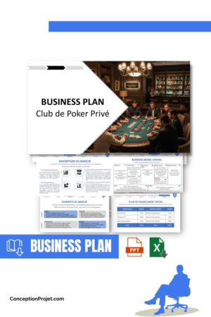 Pack Business Plan pour Club de Poker Privé - Modèle de business plan professionnel pour Club de Poker Privé, spécialement conçu pour les entrepreneurs, incluant un prévisionnel financier 100% automatisé, une stratégie marketing intégrée, ainsi qu’une analyse complète (SWOT, Business Model Canvas, étude de marché et analyse des risques). Ce document au design moderne et entièrement personnalisable sous Word est structuré pour répondre aux exigences des banques et des investisseurs, tout en permettant un gain de temps considérable grâce à son contenu pré-rédigé.