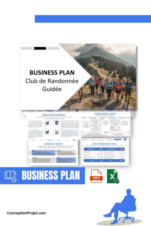 Accueil 11 Pack Business Plan pour Club de Randonnée Guidée - Modèle de business plan professionnel pour Club de Randonnée Guidée, spécialement conçu pour les entrepreneurs, incluant un prévisionnel financier 100% automatisé, une stratégie marketing intégrée, ainsi qu’une analyse complète (SWOT, Business Model Canvas, étude de marché et analyse des risques). Ce document au design moderne et entièrement personnalisable sous Word est structuré pour répondre aux exigences des banques et des investisseurs, tout en permettant un gain de temps considérable grâce à son contenu pré-rédigé.