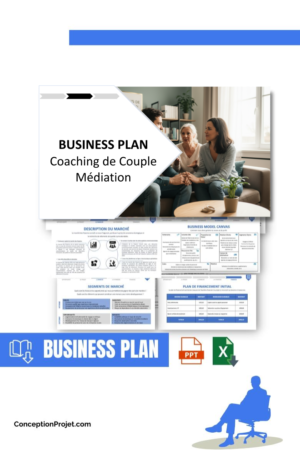 Pack Business Plan pour Coaching de Couple Médiation - Modèle de business plan professionnel pour Coaching de Couple Médiation, spécialement conçu pour les entrepreneurs, incluant un prévisionnel financier 100% automatisé, une stratégie marketing intégrée, ainsi qu’une analyse complète (SWOT, Business Model Canvas, étude de marché et analyse des risques). Ce document au design moderne et entièrement personnalisable sous Word est structuré pour répondre aux exigences des banques et des investisseurs, tout en permettant un gain de temps considérable grâce à son contenu pré-rédigé.