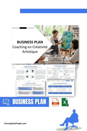 Pack Business Plan pour Coaching en Créativité Artistique - Modèle de business plan professionnel pour Coaching en Créativité Artistique, spécialement conçu pour les entrepreneurs, incluant un prévisionnel financier 100% automatisé, une stratégie marketing intégrée, ainsi qu’une analyse complète (SWOT, Business Model Canvas, étude de marché et analyse des risques). Ce document au design moderne et entièrement personnalisable sous Word est structuré pour répondre aux exigences des banques et des investisseurs, tout en permettant un gain de temps considérable grâce à son contenu pré-rédigé.
