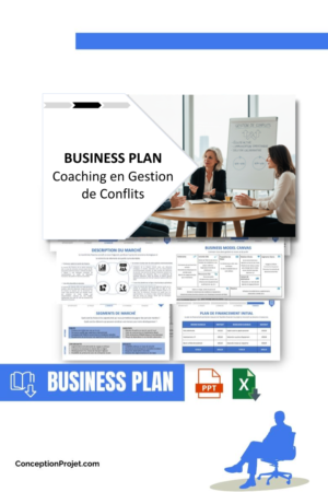 Pack Business Plan pour Coaching en Gestion de Conflits - Modèle de business plan professionnel pour Coaching en Gestion de Conflits, spécialement conçu pour les entrepreneurs, incluant un prévisionnel financier 100% automatisé, une stratégie marketing intégrée, ainsi qu’une analyse complète (SWOT, Business Model Canvas, étude de marché et analyse des risques). Ce document au design moderne et entièrement personnalisable sous Word est structuré pour répondre aux exigences des banques et des investisseurs, tout en permettant un gain de temps considérable grâce à son contenu pré-rédigé.