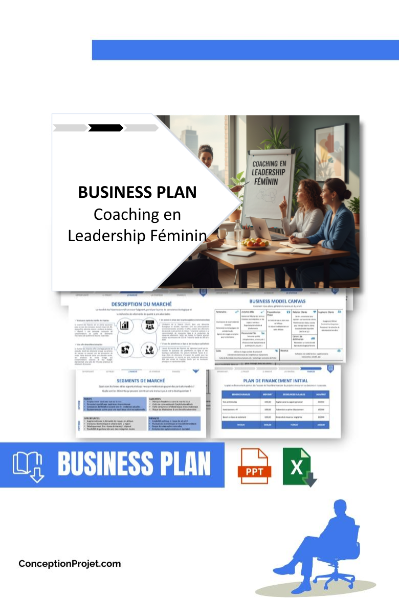 Pack Business Plan pour Coaching en Leadership Féminin - Modèle de business plan professionnel pour Coaching en Leadership Féminin, spécialement conçu pour les entrepreneurs, incluant un prévisionnel financier 100% automatisé, une stratégie marketing intégrée, ainsi qu’une analyse complète (SWOT, Business Model Canvas, étude de marché et analyse des risques). Ce document au design moderne et entièrement personnalisable sous Word est structuré pour répondre aux exigences des banques et des investisseurs, tout en permettant un gain de temps considérable grâce à son contenu pré-rédigé.