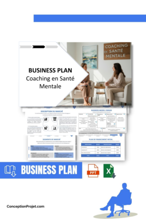 Pack Business Plan pour Coaching en Santé Mentale - Modèle de business plan professionnel pour Coaching en Santé Mentale, spécialement conçu pour les entrepreneurs, incluant un prévisionnel financier 100% automatisé, une stratégie marketing intégrée, ainsi qu’une analyse complète (SWOT, Business Model Canvas, étude de marché et analyse des risques). Ce document au design moderne et entièrement personnalisable sous Word est structuré pour répondre aux exigences des banques et des investisseurs, tout en permettant un gain de temps considérable grâce à son contenu pré-rédigé.