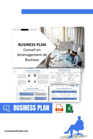 Pack Business Plan pour Conseil en Aménagement de Bureaux - Modèle de business plan professionnel pour Conseil en Aménagement de Bureaux, spécialement conçu pour les entrepreneurs, incluant un prévisionnel financier 100% automatisé, une stratégie marketing intégrée, ainsi qu’une analyse complète (SWOT, Business Model Canvas, étude de marché et analyse des risques). Ce document au design moderne et entièrement personnalisable sous Word est structuré pour répondre aux exigences des banques et des investisseurs, tout en permettant un gain de temps considérable grâce à son contenu pré-rédigé.