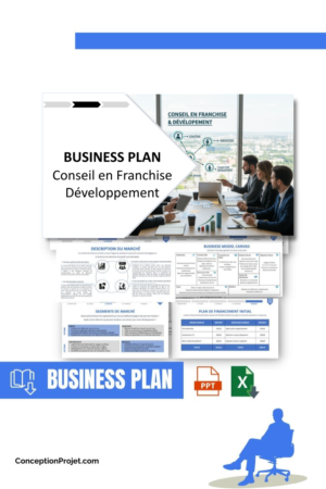 Pack Business Plan pour Conseil en Franchise Développement - Modèle de business plan professionnel pour Conseil en Franchise Développement, spécialement conçu pour les entrepreneurs, incluant un prévisionnel financier 100% automatisé, une stratégie marketing intégrée, ainsi qu’une analyse complète (SWOT, Business Model Canvas, étude de marché et analyse des risques). Ce document au design moderne et entièrement personnalisable sous Word est structuré pour répondre aux exigences des banques et des investisseurs, tout en permettant un gain de temps considérable grâce à son contenu pré-rédigé.