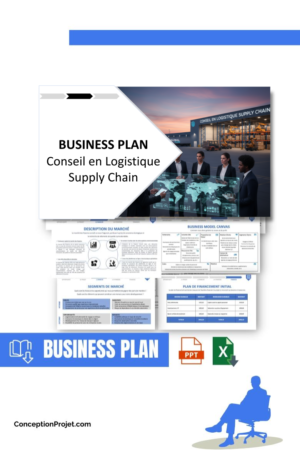 Pack Business Plan pour Conseil en Logistique Supply Chain - Modèle de business plan professionnel pour Conseil en Logistique Supply Chain, spécialement conçu pour les entrepreneurs, incluant un prévisionnel financier 100% automatisé, une stratégie marketing intégrée, ainsi qu’une analyse complète (SWOT, Business Model Canvas, étude de marché et analyse des risques). Ce document au design moderne et entièrement personnalisable sous Word est structuré pour répondre aux exigences des banques et des investisseurs, tout en permettant un gain de temps considérable grâce à son contenu pré-rédigé.