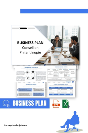 Pack Business Plan pour Conseil en Philanthropie - Modèle de business plan professionnel pour Conseil en Philanthropie, spécialement conçu pour les entrepreneurs, incluant un prévisionnel financier 100% automatisé, une stratégie marketing intégrée, ainsi qu’une analyse complète (SWOT, Business Model Canvas, étude de marché et analyse des risques). Ce document au design moderne et entièrement personnalisable sous Word est structuré pour répondre aux exigences des banques et des investisseurs, tout en permettant un gain de temps considérable grâce à son contenu pré-rédigé.