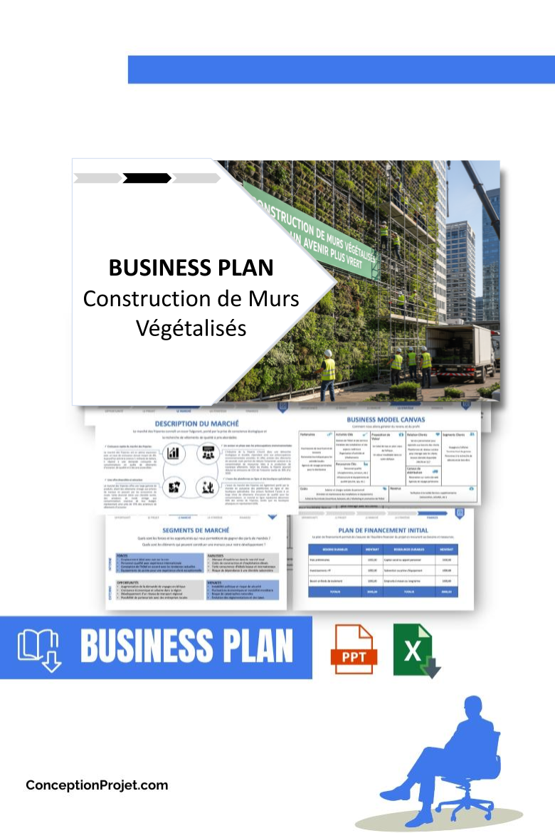 Pack Business Plan Construction de Murs VĂ©gĂ©talisĂ©s 2026 1 Pack Business Plan pour Construction de Murs VĂ©gĂ©talisĂ©s - ModĂšle de business plan professionnel pour Construction de Murs VĂ©gĂ©talisĂ©s, spĂ©cialement conçu pour les entrepreneurs, incluant un prĂ©visionnel financier 100% automatisĂ©, une stratĂ©gie marketing intĂ©grĂ©e, ainsi quâune analyse complĂšte (SWOT, Business Model Canvas, Ă©tude de marchĂ© et analyse des risques). Ce document au design moderne et entiĂšrement personnalisable sous Word est structurĂ© pour rĂ©pondre aux exigences des banques et des investisseurs, tout en permettant un gain de temps considĂ©rable grĂące Ă son contenu prĂ©-rĂ©digĂ©.