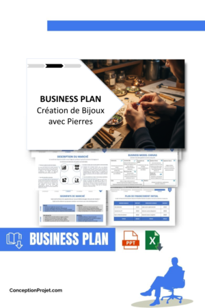 Pack Business Plan pour Création de Bijoux avec Pierres - Modèle de business plan professionnel pour Création de Bijoux avec Pierres, spécialement conçu pour les entrepreneurs, incluant un prévisionnel financier 100% automatisé, une stratégie marketing intégrée, ainsi qu’une analyse complète (SWOT, Business Model Canvas, étude de marché et analyse des risques). Ce document au design moderne et entièrement personnalisable sous Word est structuré pour répondre aux exigences des banques et des investisseurs, tout en permettant un gain de temps considérable grâce à son contenu pré-rédigé.