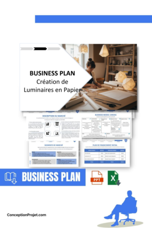 Pack Business Plan pour Création de Luminaires en Papier - Modèle de business plan professionnel pour Création de Luminaires en Papier, spécialement conçu pour les entrepreneurs, incluant un prévisionnel financier 100% automatisé, une stratégie marketing intégrée, ainsi qu’une analyse complète (SWOT, Business Model Canvas, étude de marché et analyse des risques). Ce document au design moderne et entièrement personnalisable sous Word est structuré pour répondre aux exigences des banques et des investisseurs, tout en permettant un gain de temps considérable grâce à son contenu pré-rédigé.