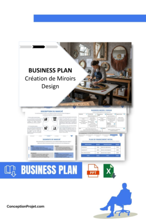 Pack Business Plan pour Création de Miroirs Design - Modèle de business plan professionnel pour Création de Miroirs Design, spécialement conçu pour les entrepreneurs, incluant un prévisionnel financier 100% automatisé, une stratégie marketing intégrée, ainsi qu’une analyse complète (SWOT, Business Model Canvas, étude de marché et analyse des risques). Ce document au design moderne et entièrement personnalisable sous Word est structuré pour répondre aux exigences des banques et des investisseurs, tout en permettant un gain de temps considérable grâce à son contenu pré-rédigé.