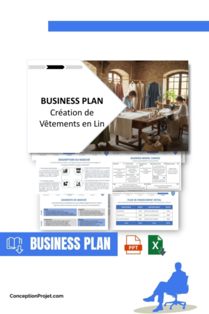 Pack Business Plan pour Création de Vêtements en Lin - Modèle de business plan professionnel pour Création de Vêtements en Lin, spécialement conçu pour les entrepreneurs, incluant un prévisionnel financier 100% automatisé, une stratégie marketing intégrée, ainsi qu’une analyse complète (SWOT, Business Model Canvas, étude de marché et analyse des risques). Ce document au design moderne et entièrement personnalisable sous Word est structuré pour répondre aux exigences des banques et des investisseurs, tout en permettant un gain de temps considérable grâce à son contenu pré-rédigé.