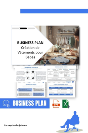 Pack Business Plan pour Création de Vêtements pour Bébés - Modèle de business plan professionnel pour Création de Vêtements pour Bébés, spécialement conçu pour les entrepreneurs, incluant un prévisionnel financier 100% automatisé, une stratégie marketing intégrée, ainsi qu’une analyse complète (SWOT, Business Model Canvas, étude de marché et analyse des risques). Ce document au design moderne et entièrement personnalisable sous Word est structuré pour répondre aux exigences des banques et des investisseurs, tout en permettant un gain de temps considérable grâce à son contenu pré-rédigé.