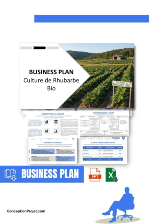 Pack Business Plan pour Culture de Rhubarbe Bio - Modèle de business plan professionnel pour Culture de Rhubarbe Bio, spécialement conçu pour les entrepreneurs, incluant un prévisionnel financier 100% automatisé, une stratégie marketing intégrée, ainsi qu’une analyse complète (SWOT, Business Model Canvas, étude de marché et analyse des risques). Ce document au design moderne et entièrement personnalisable sous Word est structuré pour répondre aux exigences des banques et des investisseurs, tout en permettant un gain de temps considérable grâce à son contenu pré-rédigé.