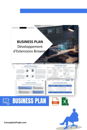 Accueil 6 Pack Business Plan pour Développement d'Extensions Browser - Modèle de business plan professionnel pour Développement d'Extensions Browser, spécialement conçu pour les entrepreneurs, incluant un prévisionnel financier 100% automatisé, une stratégie marketing intégrée, ainsi qu’une analyse complète (SWOT, Business Model Canvas, étude de marché et analyse des risques). Ce document au design moderne et entièrement personnalisable sous Word est structuré pour répondre aux exigences des banques et des investisseurs, tout en permettant un gain de temps considérable grâce à son contenu pré-rédigé.