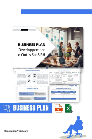 Pack Business Plan pour Développement d'Outils SaaS RH - Modèle de business plan professionnel pour Développement d'Outils SaaS RH, spécialement conçu pour les entrepreneurs, incluant un prévisionnel financier 100% automatisé, une stratégie marketing intégrée, ainsi qu’une analyse complète (SWOT, Business Model Canvas, étude de marché et analyse des risques). Ce document au design moderne et entièrement personnalisable sous Word est structuré pour répondre aux exigences des banques et des investisseurs, tout en permettant un gain de temps considérable grâce à son contenu pré-rédigé.
