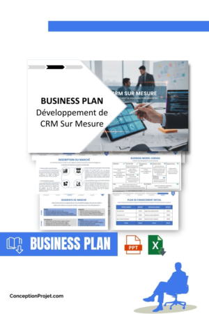 Pack Business Plan pour Développement de CRM Sur Mesure - Modèle de business plan professionnel pour Développement de CRM Sur Mesure, spécialement conçu pour les entrepreneurs, incluant un prévisionnel financier 100% automatisé, une stratégie marketing intégrée, ainsi qu’une analyse complète (SWOT, Business Model Canvas, étude de marché et analyse des risques). Ce document au design moderne et entièrement personnalisable sous Word est structuré pour répondre aux exigences des banques et des investisseurs, tout en permettant un gain de temps considérable grâce à son contenu pré-rédigé.